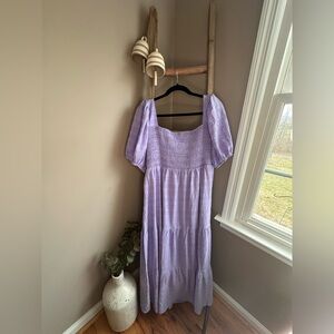Chic Soul Lavender Puff Sleeve Midi Dress